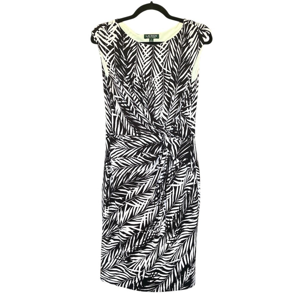 Lauren Ralph Lauren Dress Womens Size 10 Black & White Leaf Sheath Knee